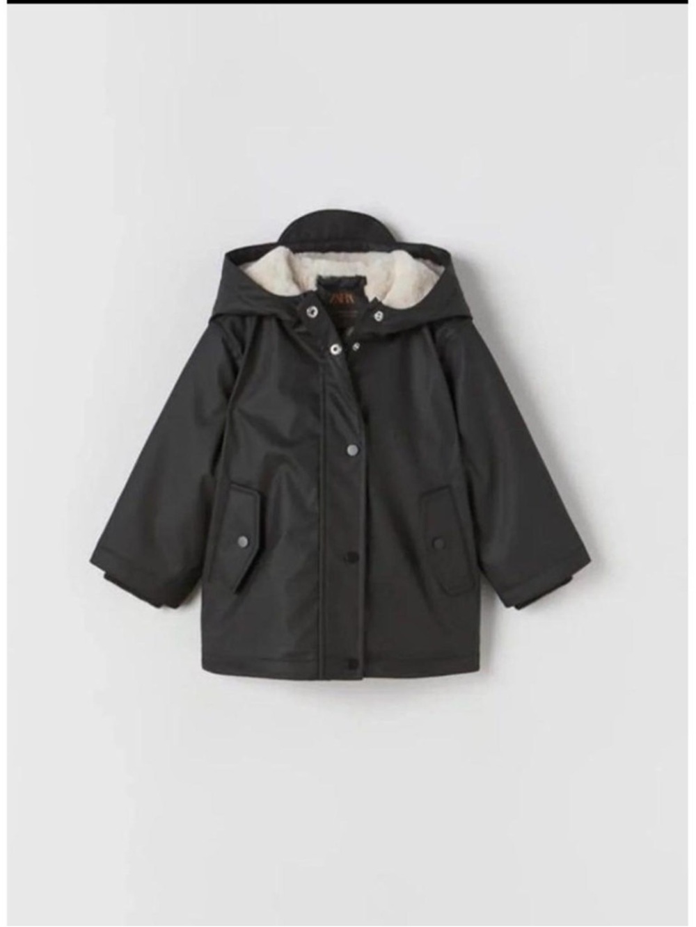ZARA | Kids Faux Fur Lined Black Rubberized Raincoat | Size 3-4 Years